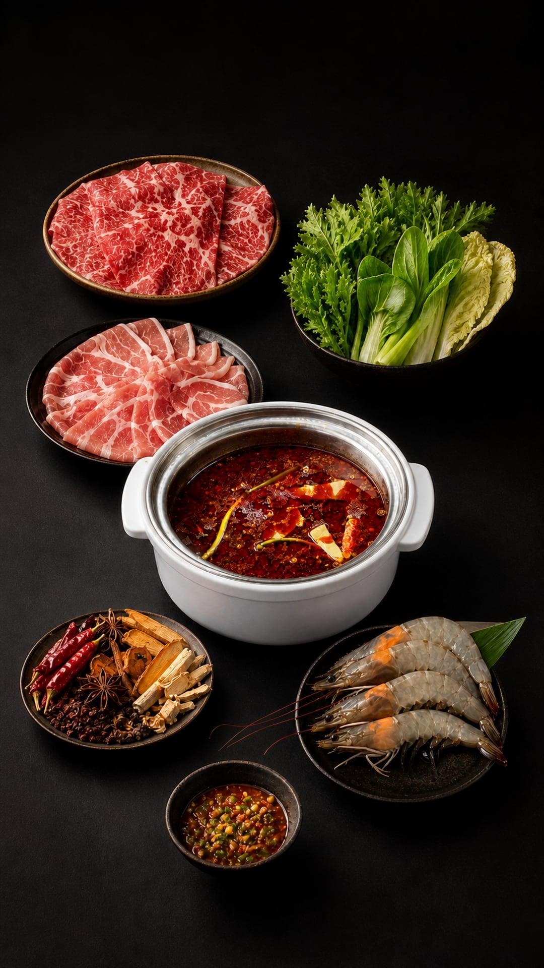 หม้อสุกี้ SKsuki และวัตถุดิบคัดสรรในองค์ประกอบแนวตั้ง